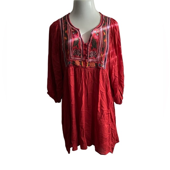 Umgee Embroidered Red/Orange  Women's Mini Dress S - Picture 2 of 10